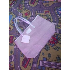 Michael Kors oversized metallic silver tote travel shopping cotton tweed